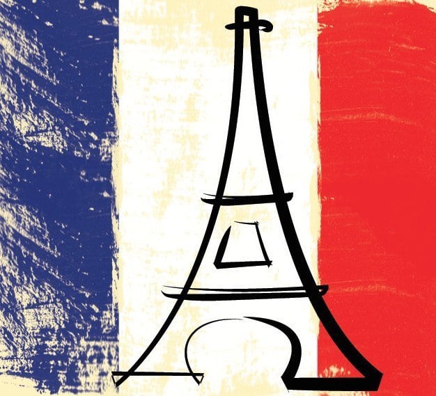 Icono Torre Eiffel sobre bandera de Francia