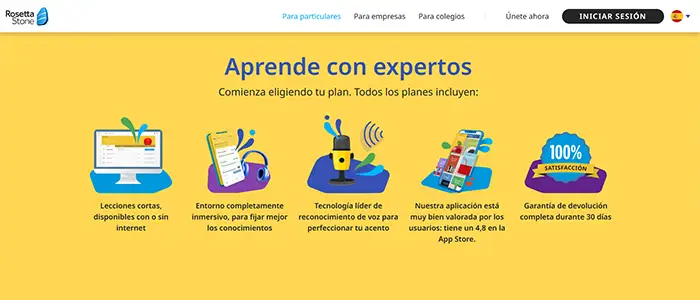 Rosetta Stone IA para aprender inglés con funciones interactivas para mejorar pronunciación